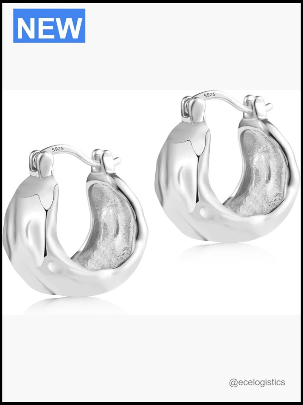 Chunky Hammered Hoop Earrings Sterling Silver Hypoallergenic Huggie